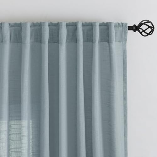 DONREN Stone Blue Linen Back Tab Curtains 96 Inches Long 2 Panels Set