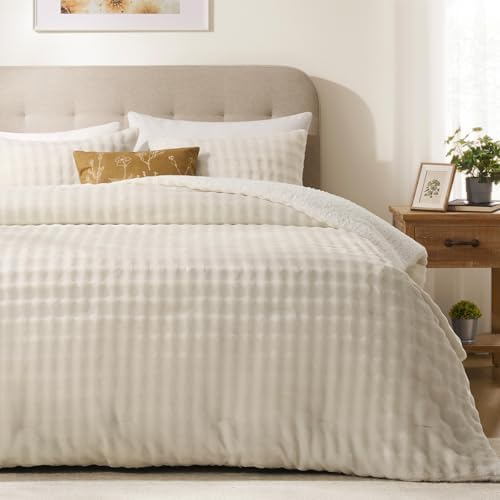 downluxe Ultra-Soft Micromink Sherpa King Comforter Set, Beige - Plush