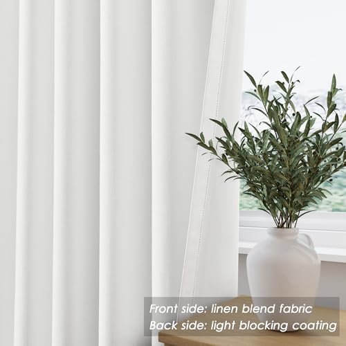 Off White 100% Blackout Linen Curtains for Bedroom 108 Inches Long