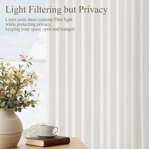 Nanspring Linen Curtains 72 Inch Long for Living Room Back Tab Beige