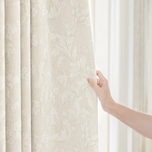 Floral Jacquard Cream Blackout Curtains for Bedroom 108 Inch Long 2