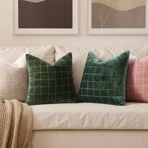 decorUhome Fall Plaid Olive Green Throw Pillow Covers 22x22 Set of 2