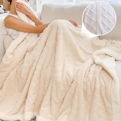 Sherpa Throw Blanket for Couch, and Bed, King 108"x90", White