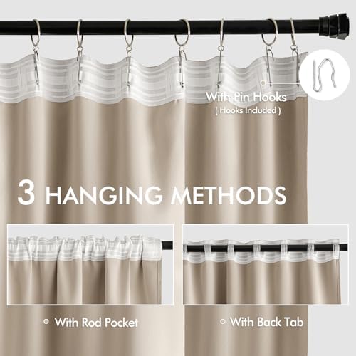 MIULEE Taupe Back Tab Blackout Curtains 52x96 Inch Long 2 Panels Set