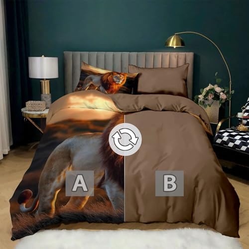California King Duvet Cover Set Animal Lion Savannah Soft Microfiber