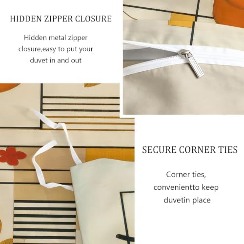 King Duvet Cover Set Geometric Grid Autumn Pumpkin Bedding with