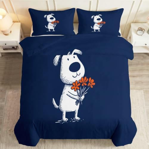 King Duvet Cover Set Animals Puppies Floral Printed Duvet Cover