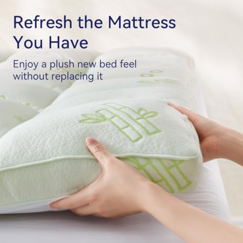ELEMUSE Queen Size Bamboo Viscose Mattress Topper, Thick Pillow Top