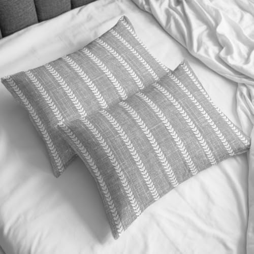 4 Piece Duvet Cover Set for Full Size Bed,Grey Boho Stripe Light Linen