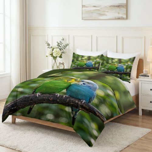 King Duvet Cover Set Soft Microfiber Animals Budgerigar
