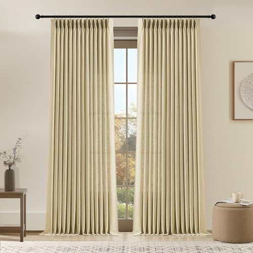 YZ HOME Grey Beige 108 Inch Curtains Pinch Pleated Curtain for Living