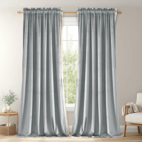 JIUZHEN Silver Grey Velvet Blackout Curtains 52W x 120L 2 Panels