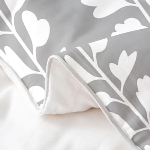 Erosebridal Grey White Floral Leaves Duvet Cover Set Farmhouse