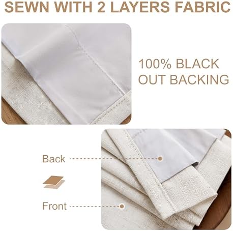 Natural Linen Full Blackout Pinch Pleated Curtains 2 Panels 40"Wx120"L