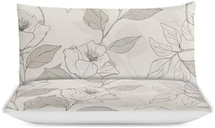Retro Floral Plant Duvet Cover Set, 3 Piece Microfiber Bedding Set