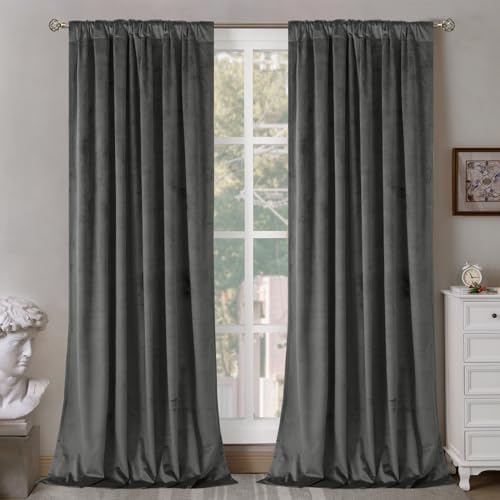 BGment Grey Velvet Blackout Curtains 84 inches Long, 2 Panels