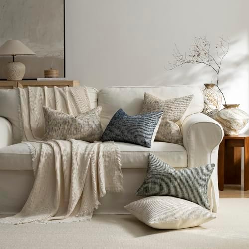 Pack of 2 Neutral Throw Pillow Covers 22x22 Boho Textured Dots Stripe