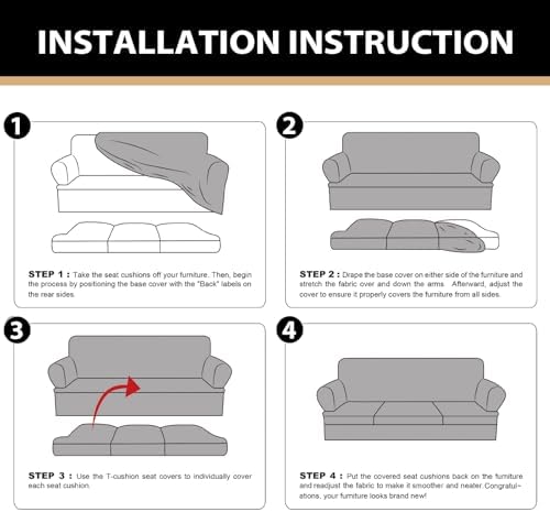 4 Piece T Cushion Sofa Slipcovers Stretch Couch Slip Cover for 3
