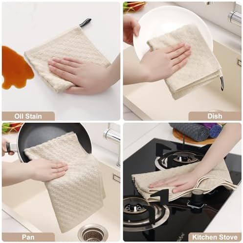 Homaxy 10 Pack 100% Cotton Kitchen Towels and Dishcloths Set, Beige