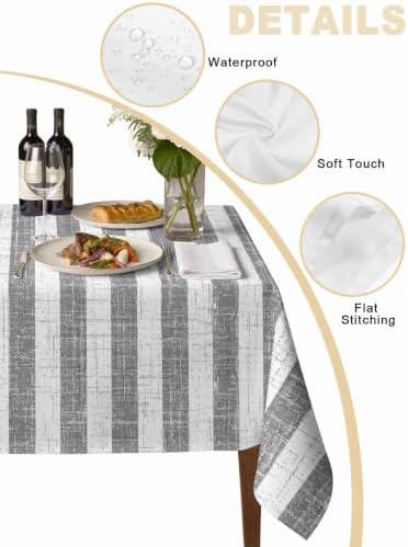 Grey Stripes Rectangle Tablecloth 60 x 120 Inches Modern Farmhouse