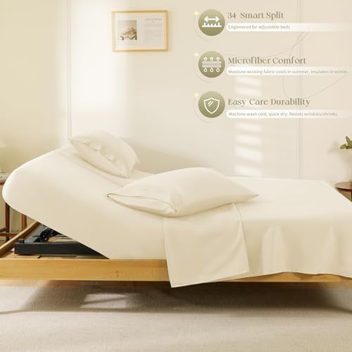 Manyshofu Beige Split Head King Sheet Sets, 4 Piece Adjustable King