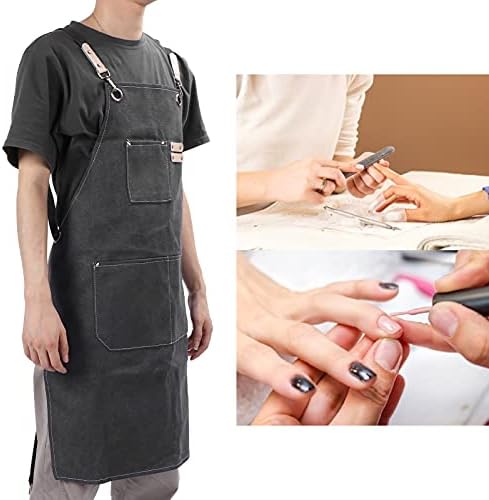 Cotton Canvas Apron, Adjustable Cross Back Cooking Apron with Pockets