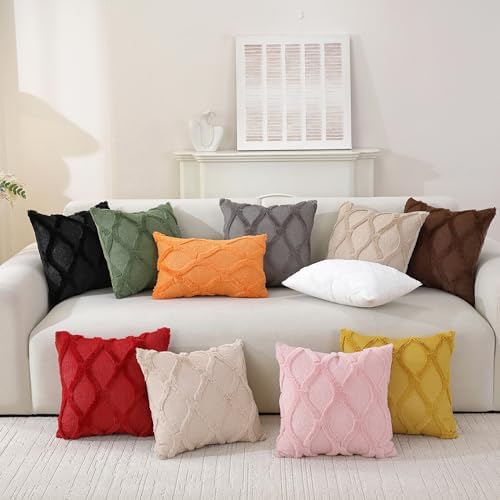 TAOSON Fall Faux Fur Moroccan Throw Pillow Covers 18 x 18, Set of 2