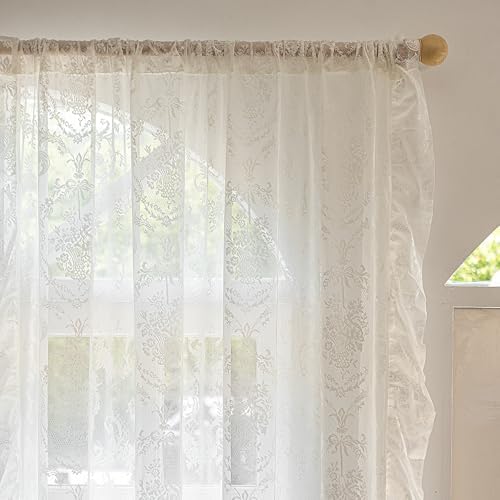 Deeprove Ivory Lace Curtains 84 inches Length 2 Panels Set for Bedroom