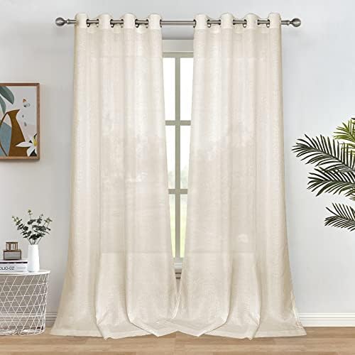 Melodieux Natural Beige Semi Sheer Curtains 84 Inches Long for Living