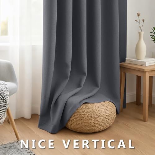 Linen 100% Blackout Curtains for Bedroom, Black Out Curtains 84 Inch