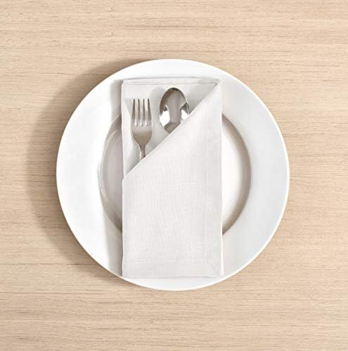 FINGERCRAFT Cloth Napkin, Cotton Linen, Set of 12, 18x18 inch, White