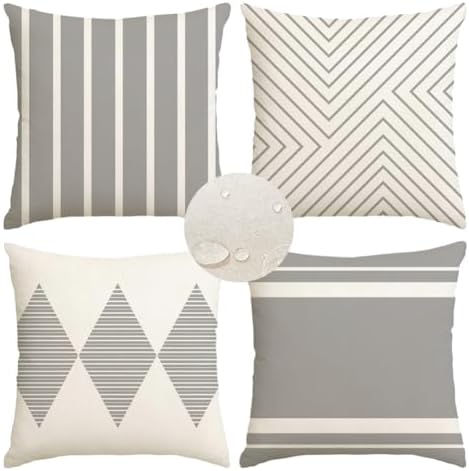 Outdoor Pillows Covers 18x18 Waterproof,Grey and Beige Set of 4