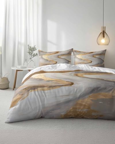 Duvet Cover Set Queen, Abstract Marble Texture Pattern 3 Piece Bedding