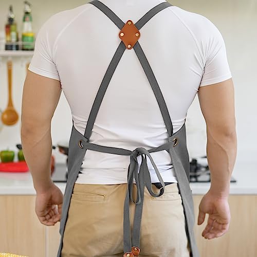 Aoomzoon Canvas Aprons for Men Women, Heavy Duty BBQ Apron with