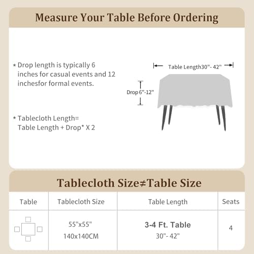 Laolitou Light Gray Square Tablecloth with Tassels 55x55 Inch
