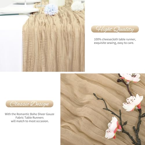 10 Pack Beige Cheesecloth Table Runner 10FT Boho Romantic Gauze Table