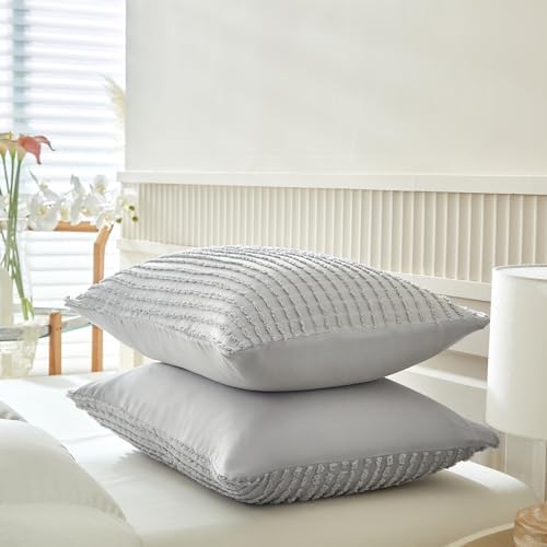 WARMDERN Grey Tufted Pillow Cases Queen Size, 6 Pack, Solid Corlor