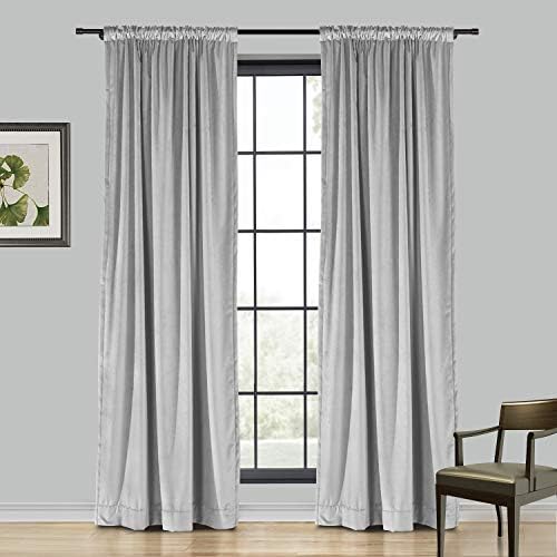 TWOPAGES 50W x 120L Extra Long Soft Velvet Back Tab Curtain for