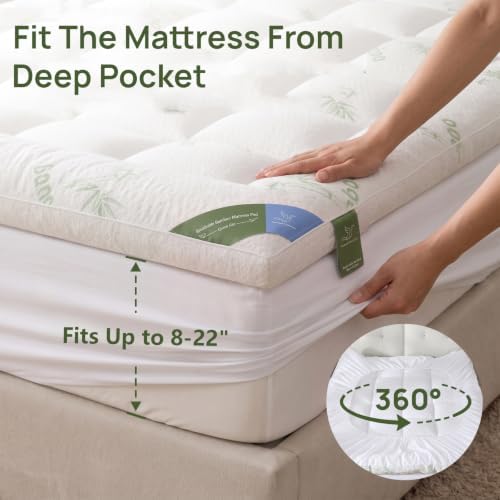 Queen Mattress Topper, 1200 GSM Viscose Derived from Bamboo Pillow-Top
