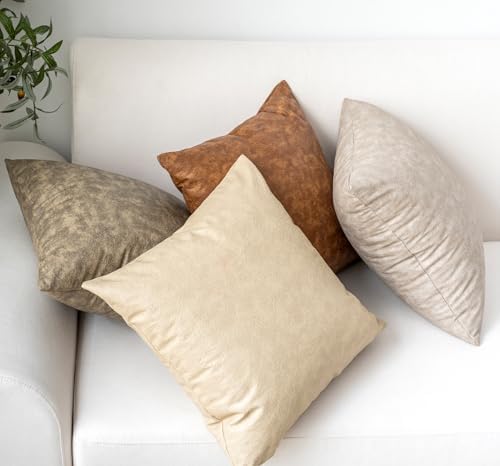 GEGELICA Pack of 4 Neutral Decorative Faux Leather Throw Pillow Covers