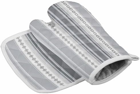 Quilted Cotton Terry Cloth Oven Mitt, Pot Holder Grey Gradient Strips