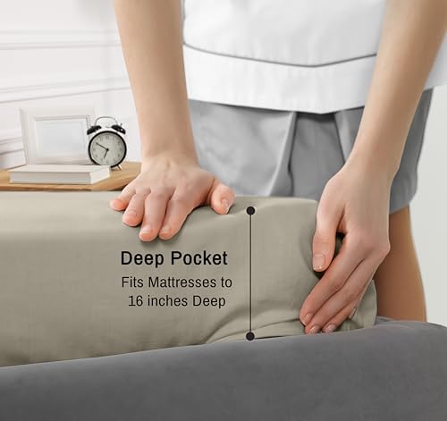 RUVANTI 100% Cotton Full Sheets, Percale Bedding Full Size Set, Taupe