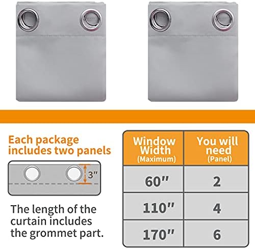 YoungsTex Light Grey Blackout Curtains 63 Inch Length for Bedroom