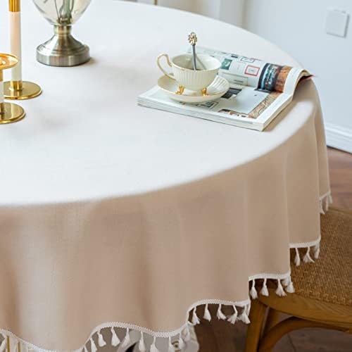 Jeloris Round Solid Color Tablecloth with Tassels Wrinkle Free Heavy