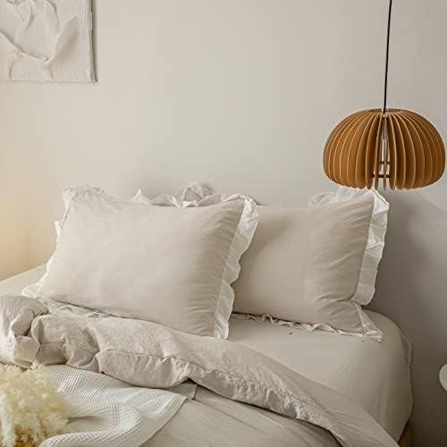 Beige Cream Duvet Cover Set King Size Bedding Set White Ruffle Pleated