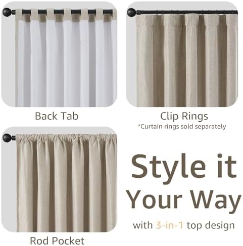 jinchan Linen Textured Blackout Curtains Back Tab 52 x 108 Inch 2