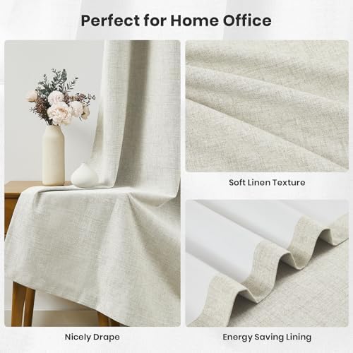 Melodieux Natural Linen Blackout Curtains 96 Inches Long, Thermal