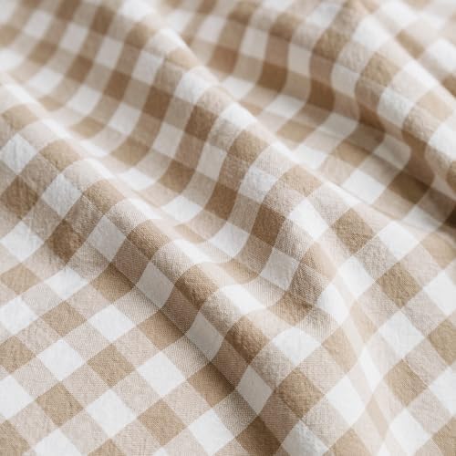 SUSYBAO Tan Gingham Duvet Cover Queen 100% Washed Cotton Beige Plaid