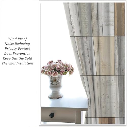 Rustic Wood Blackout Window Curtain Panels, Brown Plank Rod Pocket