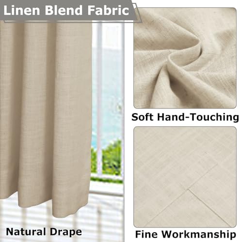 Frelement 108 Inch Length Extra Long Linen Curtains Light Filtering